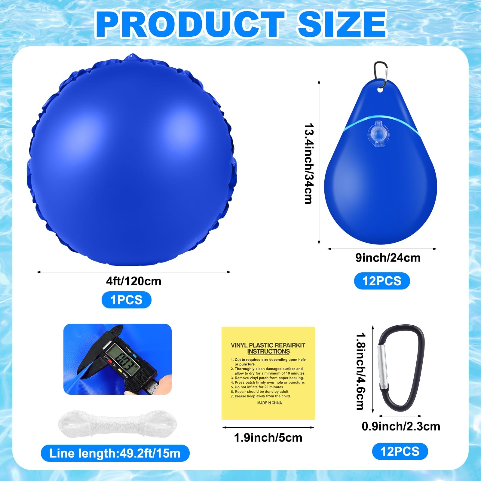 4ft Above Ground Pool Pillow & 12 Hanging Water Bags for Pool Cover, Winteriz…