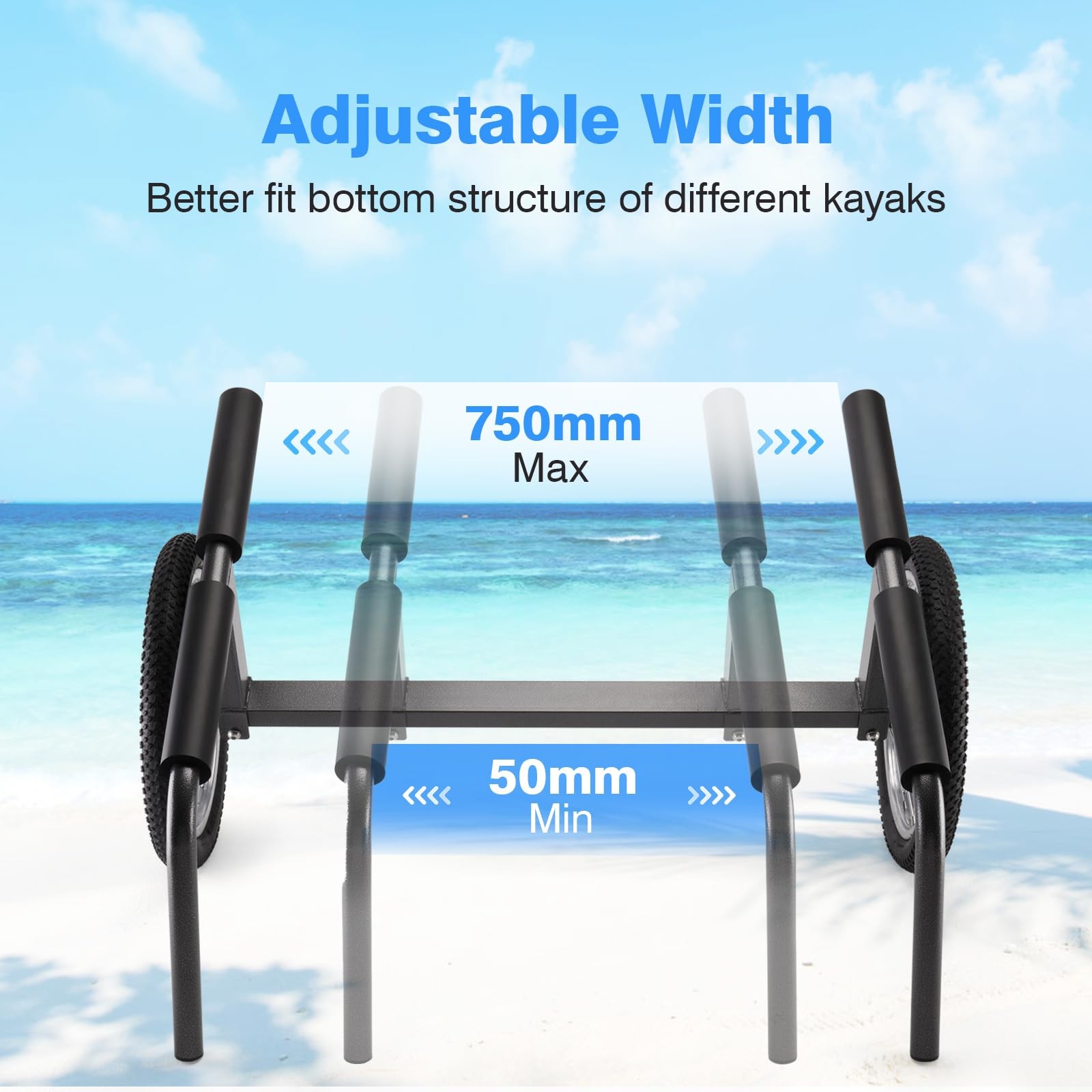 Kayak Beach Cart, Width Adjustable 5.5″-29.5″ Universal Canoe Dolly Heavy Dut…