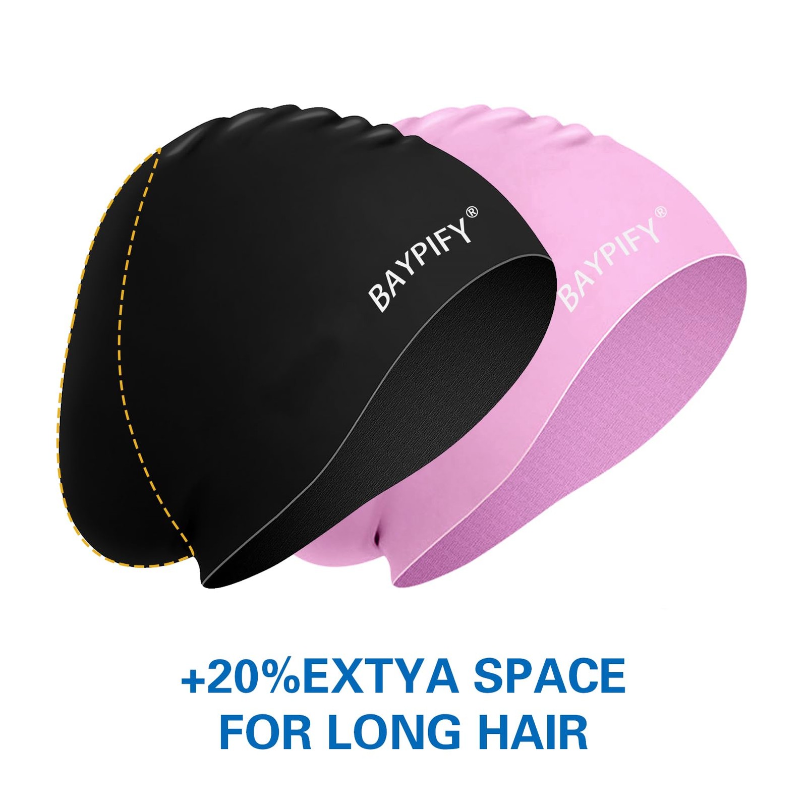 Baypify 2 Pack Swim Cap for Long Hair, Silicone Swimming Large, Purple black