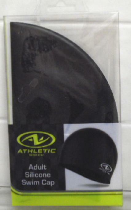 Athletic Works Adult Size Solid Black 100% Silicone Swim Cap 2020 New
