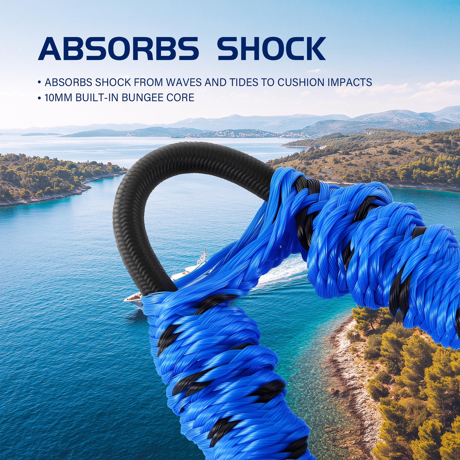 Hopeseily 4FT Bungee Dock Line, 3/8 inch (width) x 4 to 5.5 ft (length), Blue
