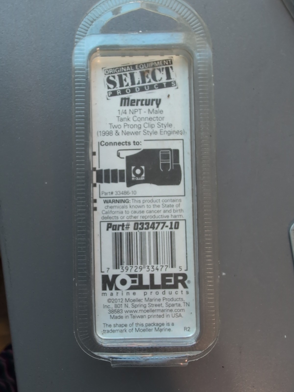 Moeller Marine Mercury 1/4 NPT Male 2 Prong Fuel Tank Connector 033477-10 New