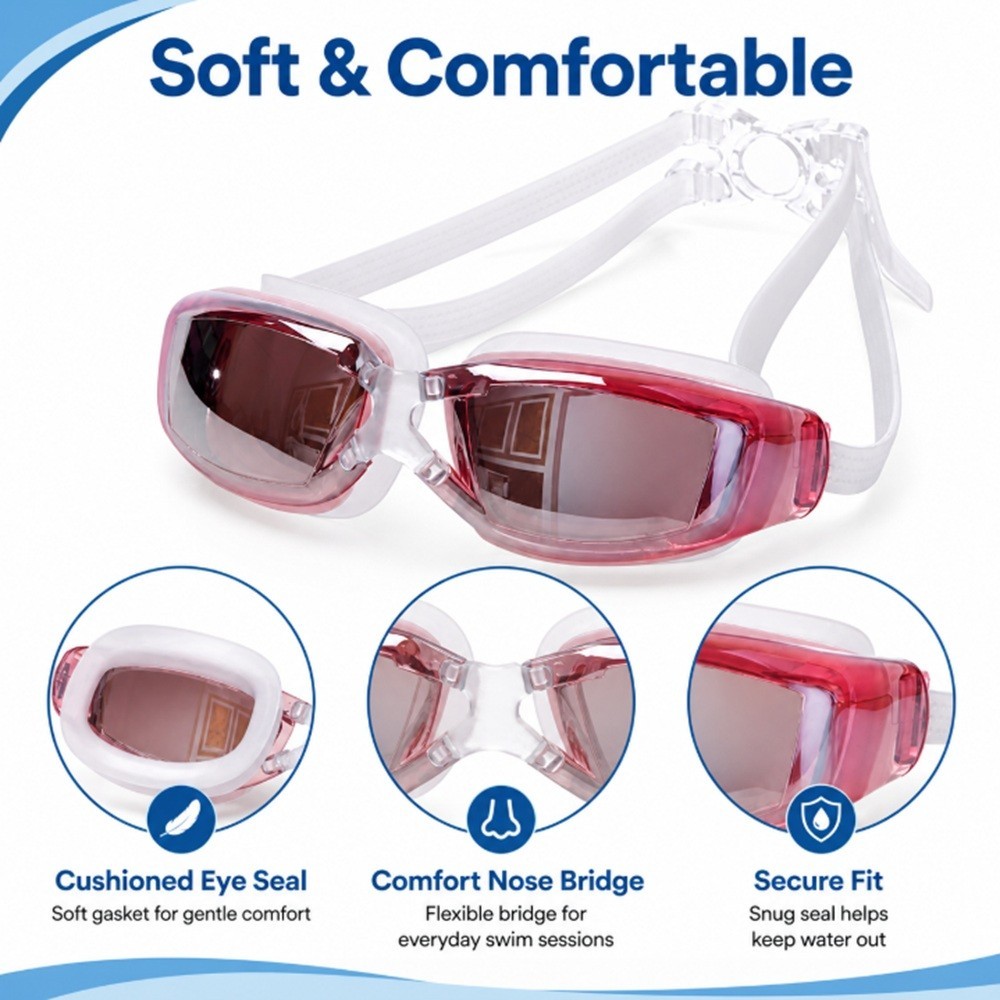 Comfortable Swimming Goggles UV Protection Anti‑Fog Mirror Lens for Adults & Kid