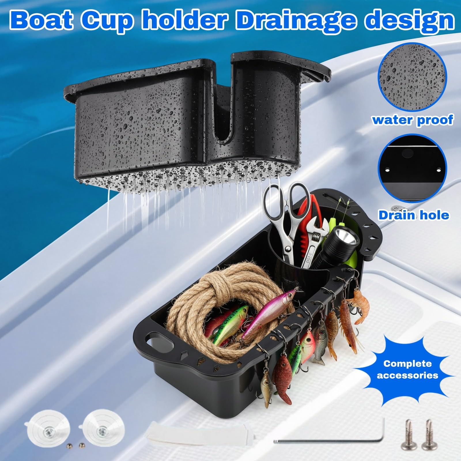 3 Piece Boat Organizer Set 2 Mesh Storage Bags 1 Boat Cup Holder Multifunctio…