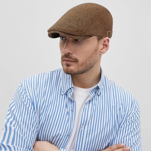 DIYDECAL Mens Flat Cap Newsboy Cap Adjustable Ivy Driving One Size Coffee