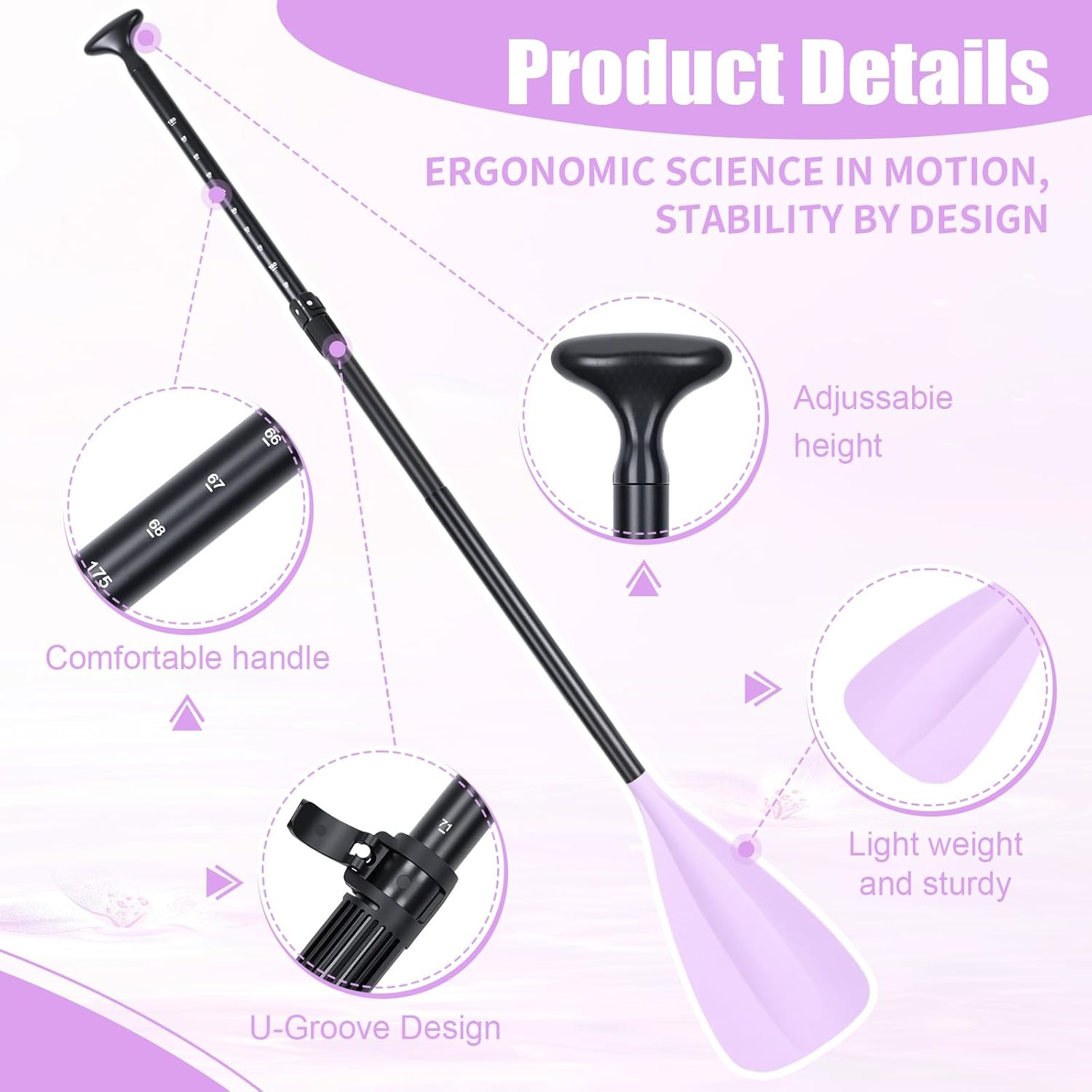 2 Pack Sup Paddle with 2 Leashes, Floating 3 Piece Adjustable Aluminum Paddle Bo