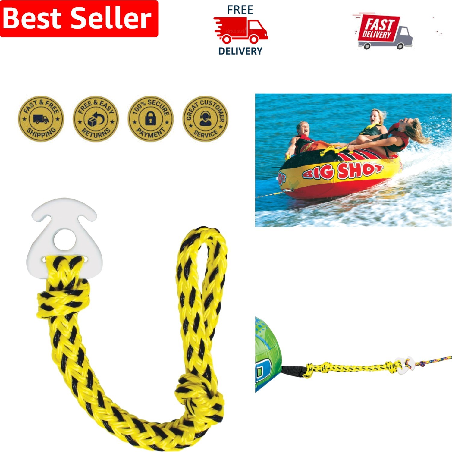 Versatile 12ft Kwik-Connect Tubing Rope – Snap Closure, 6,000lb Strength