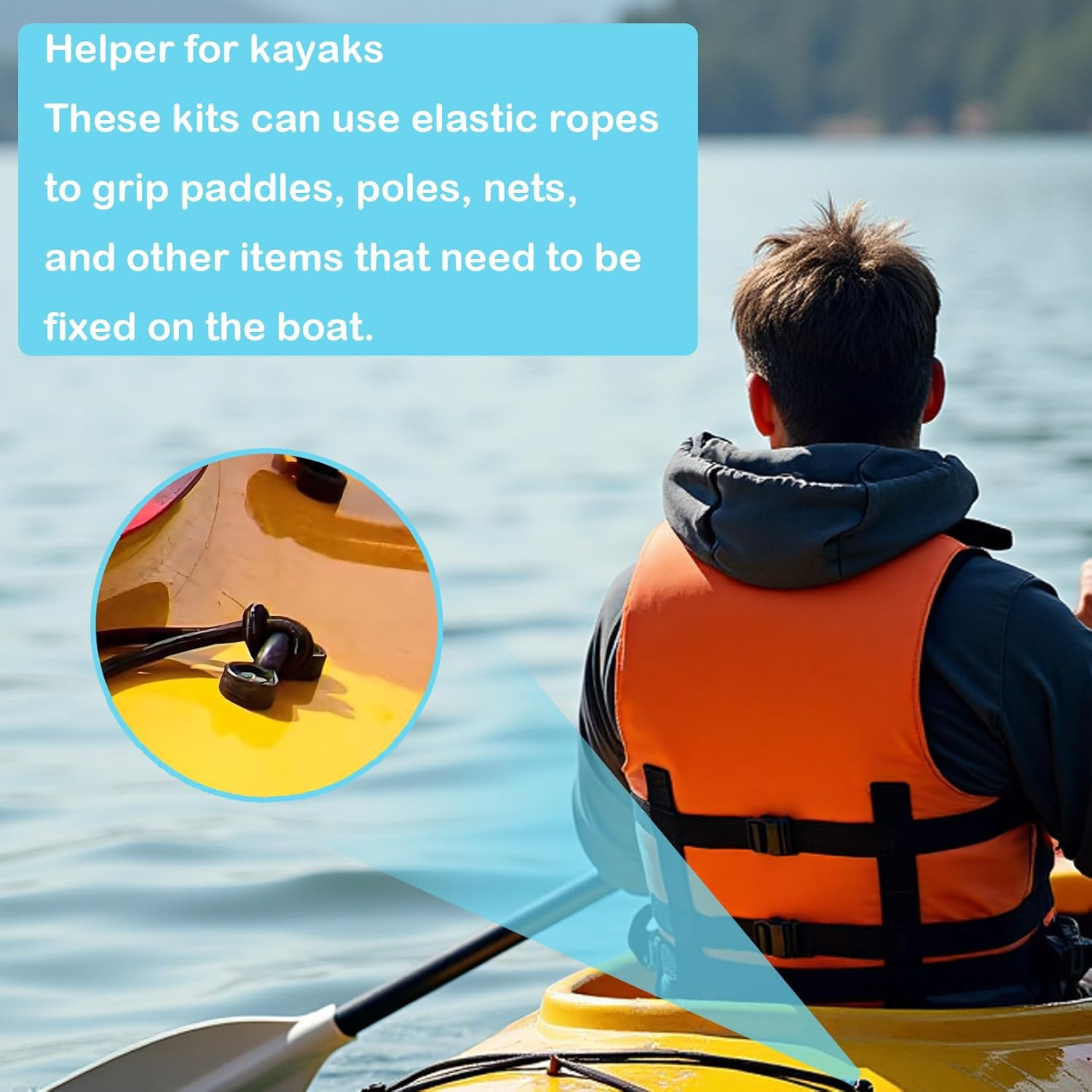 Kayak Pad Eye Kit, Nylon Bungee Deck Rope Loops Tie Down Pad Eyes Strap Hook for