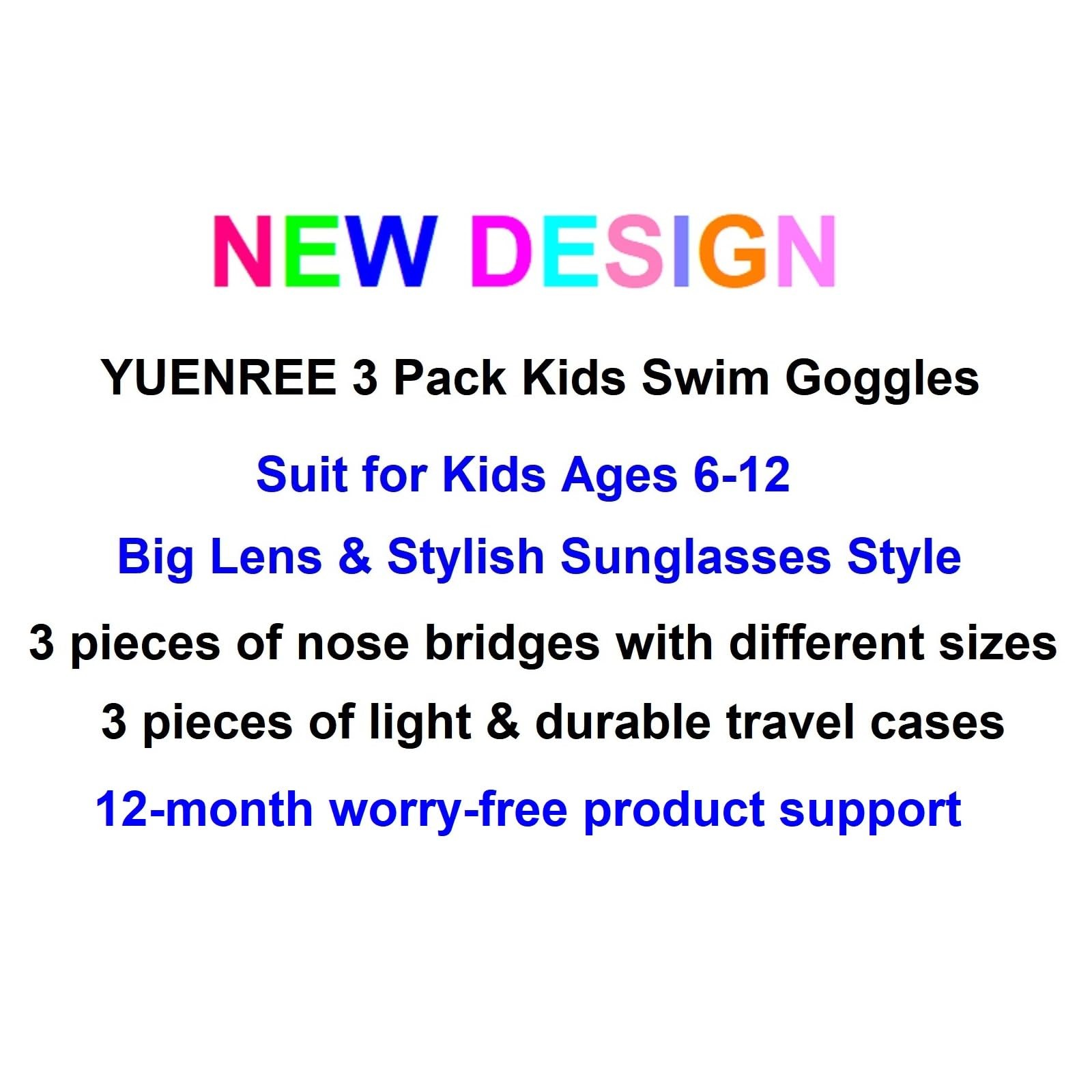 3 Pack Kids Swim Goggles Ages 6-12 Anti-Fog UV Protection | No Leak Seal | Ea…