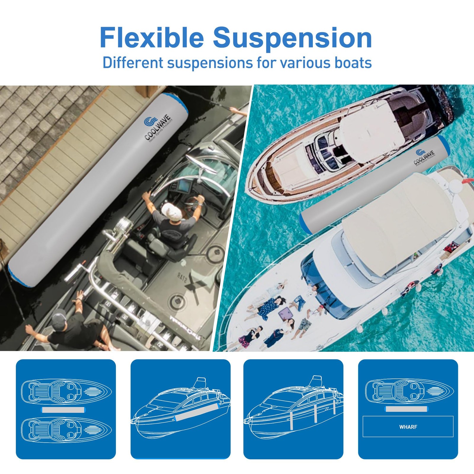 COOLWAVE 10FT Inflatable Boat Fenders, Upgraded 10’x18″, ‎Grey-Blue