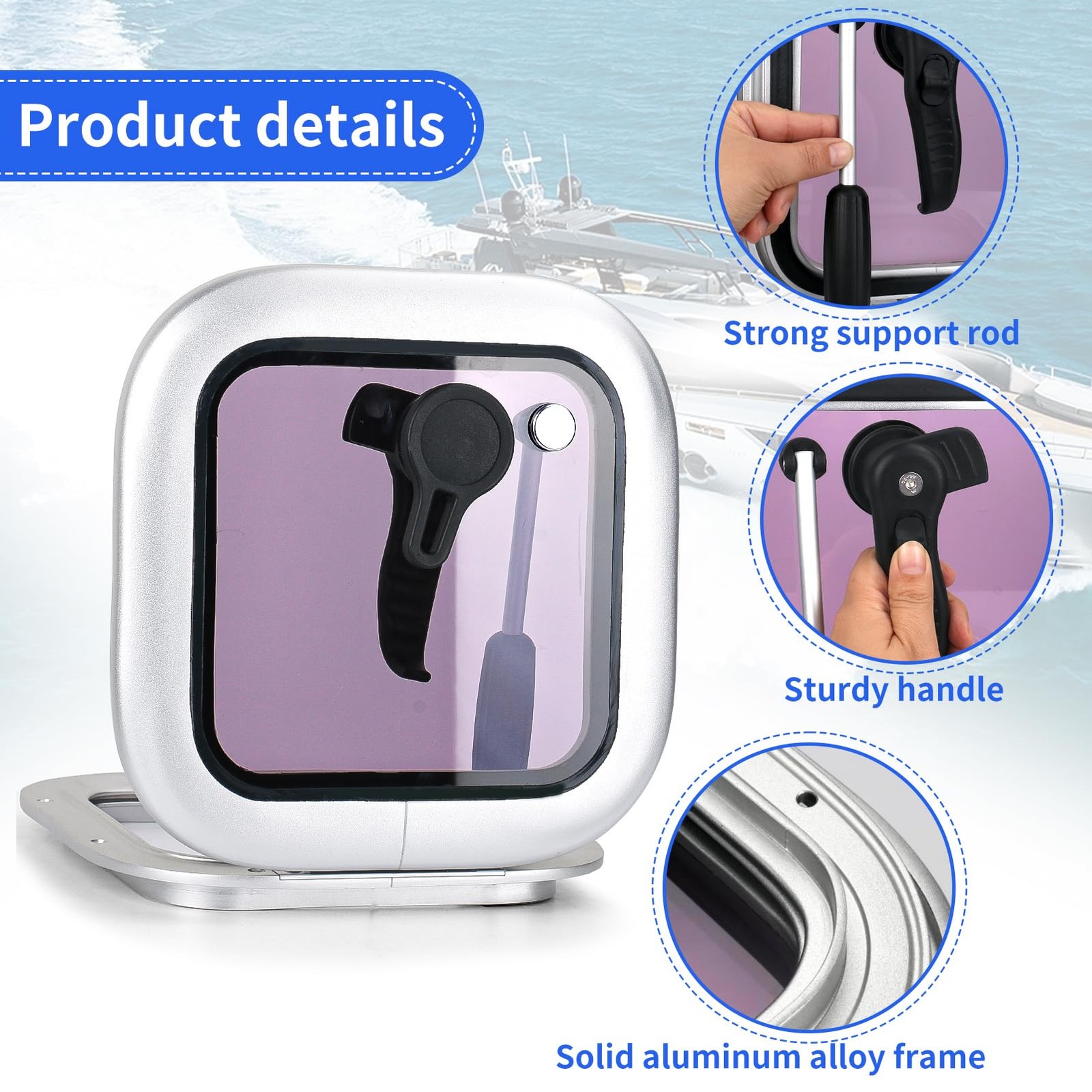 Anodized Aluminum Boat Porthole Window 10.8 inch*10.8 inch, Silver Frame
