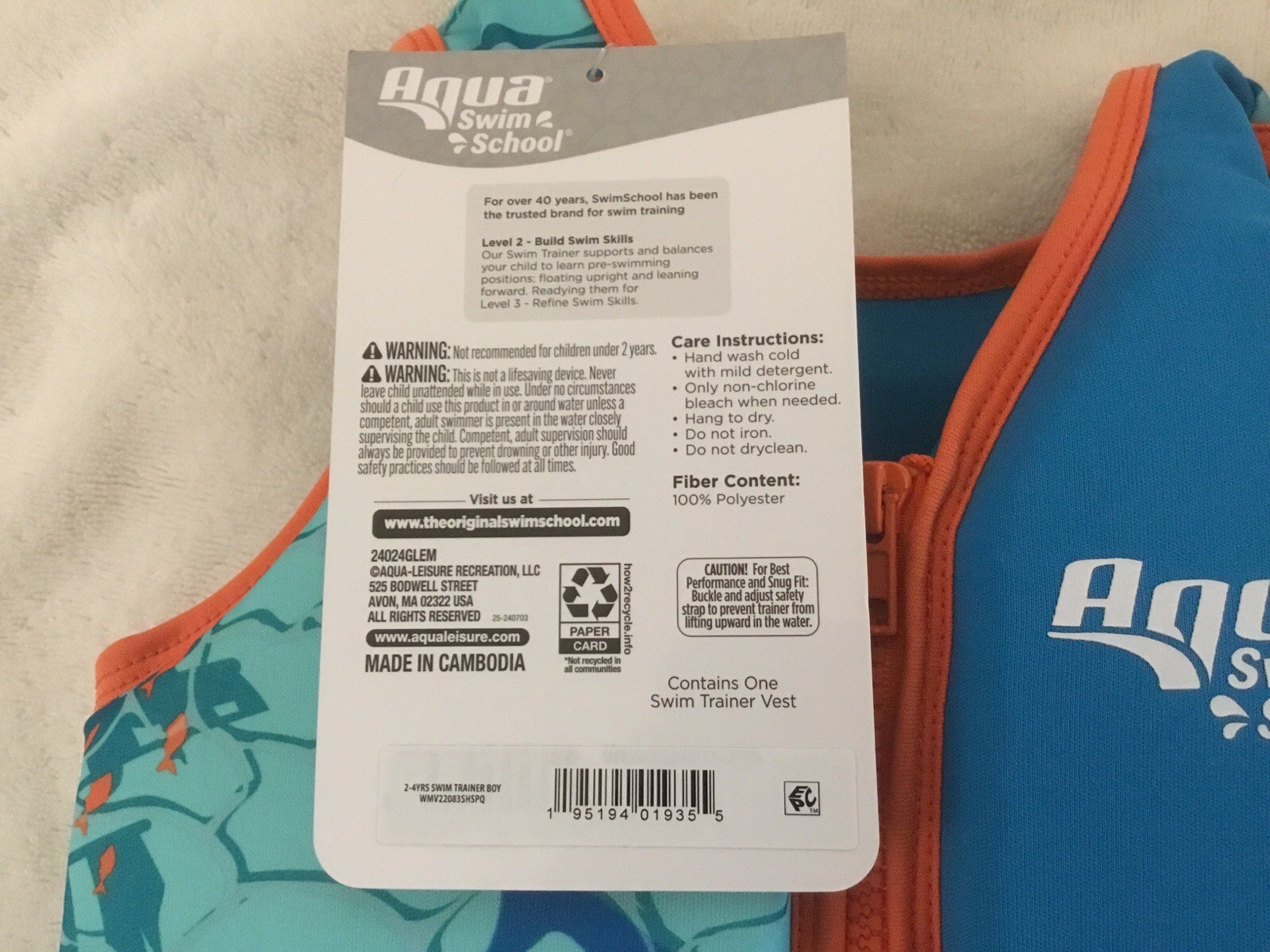 Aqua Swim School Swim Trainer 2-4 Years,25-37 Pounds,Adj. Safety Strap,NEW