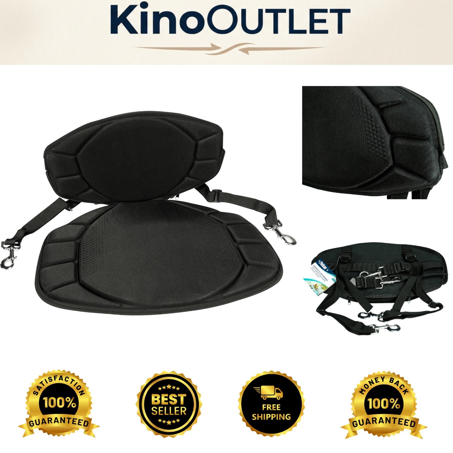 Water-Resistant Sit-On-Top Kayak Seat with Back Support – Black Universal Fit