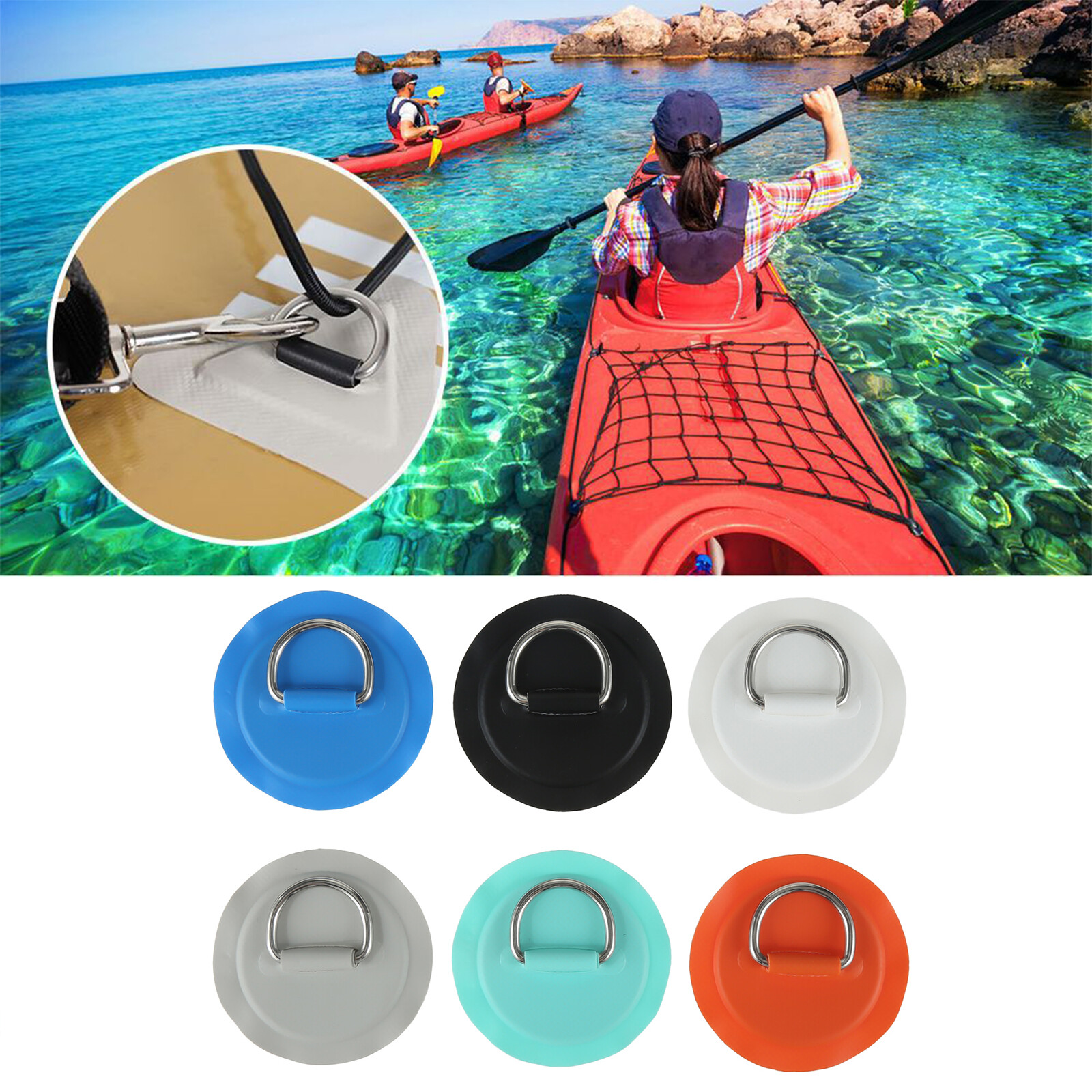 6pcs Useful Boat Surfboard Kayak Dinghy D Ring Patch & 6 Hooks Deck Rigging Kit