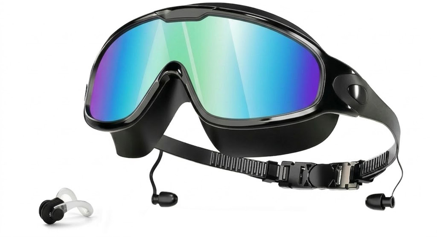 Swimming Goggles for Adult Kids Wide View Anti-Fog UV w/ Earplugs Nose Clips
