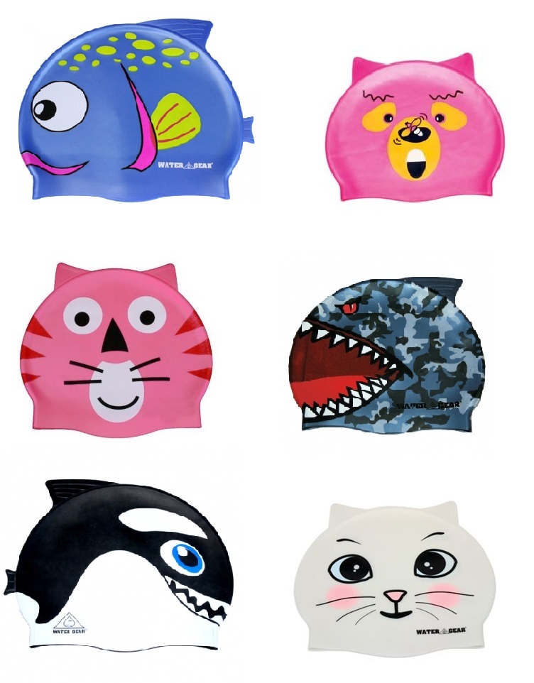CRITTER Learn to Swim Cap Animals Silicone Kids Swimming Fish Cat Bear 39700 NEW