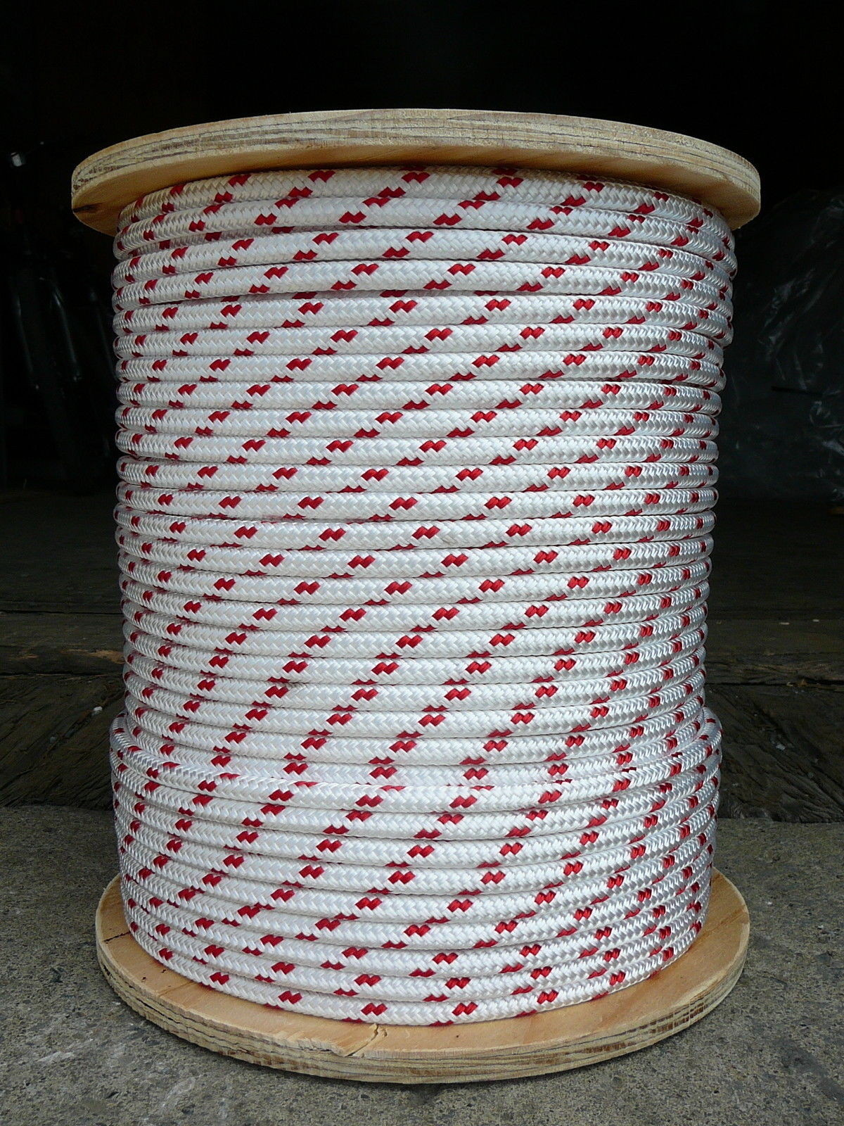 Sailboat Rigging Rope 5/16″ x 50′ White/Red Double Braided Sheet Halyard Line