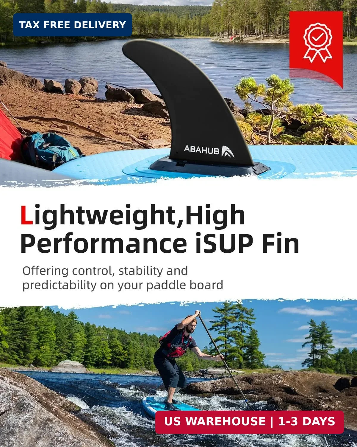 Abahub 9/10” SUP Single Center Fin with 1 Fin Screw, Fiberglass Reinforeced 9/1