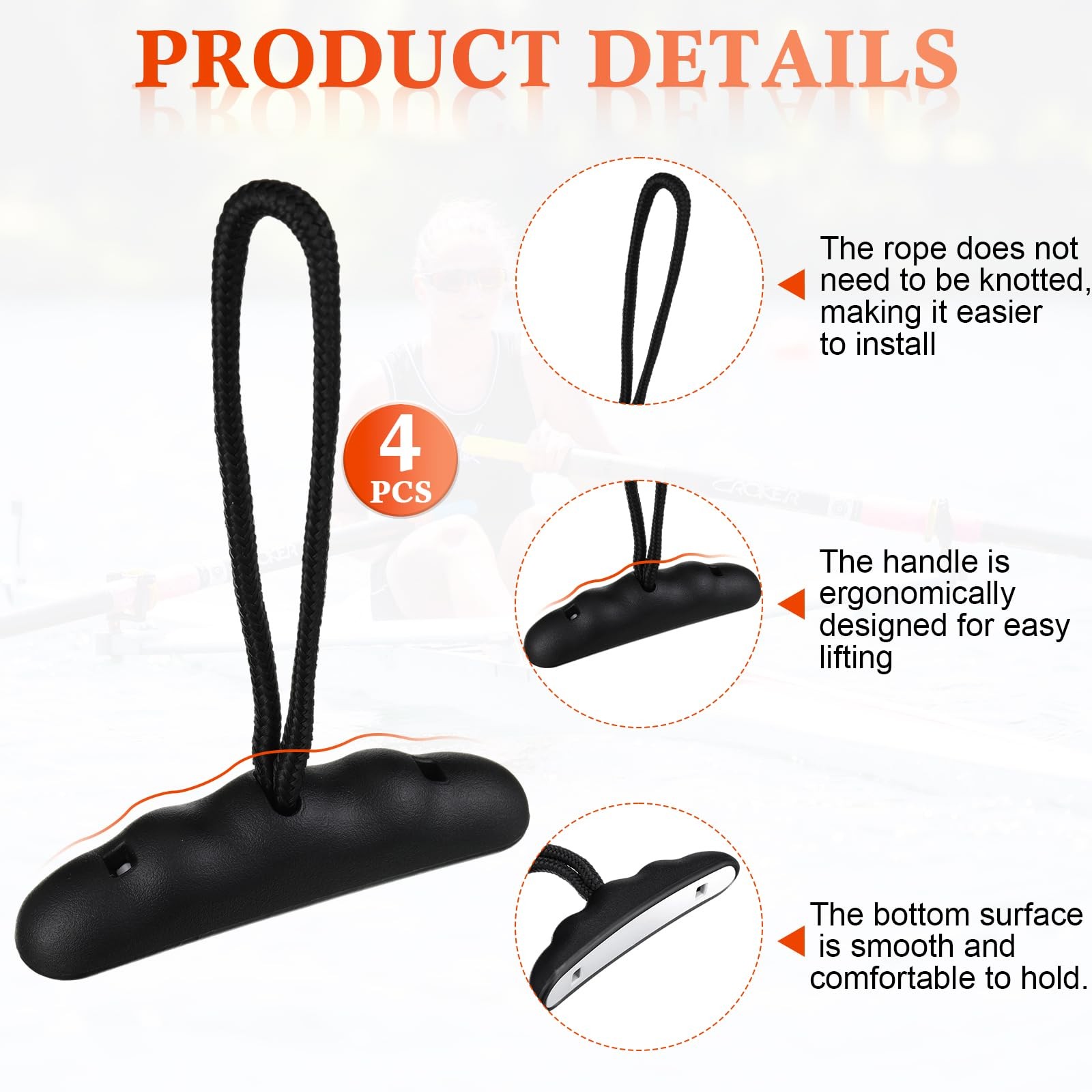 4 PCS Kayak Handles Kit Canoe Carry Pull T Handle Cord Pad Eyes Screws Tools