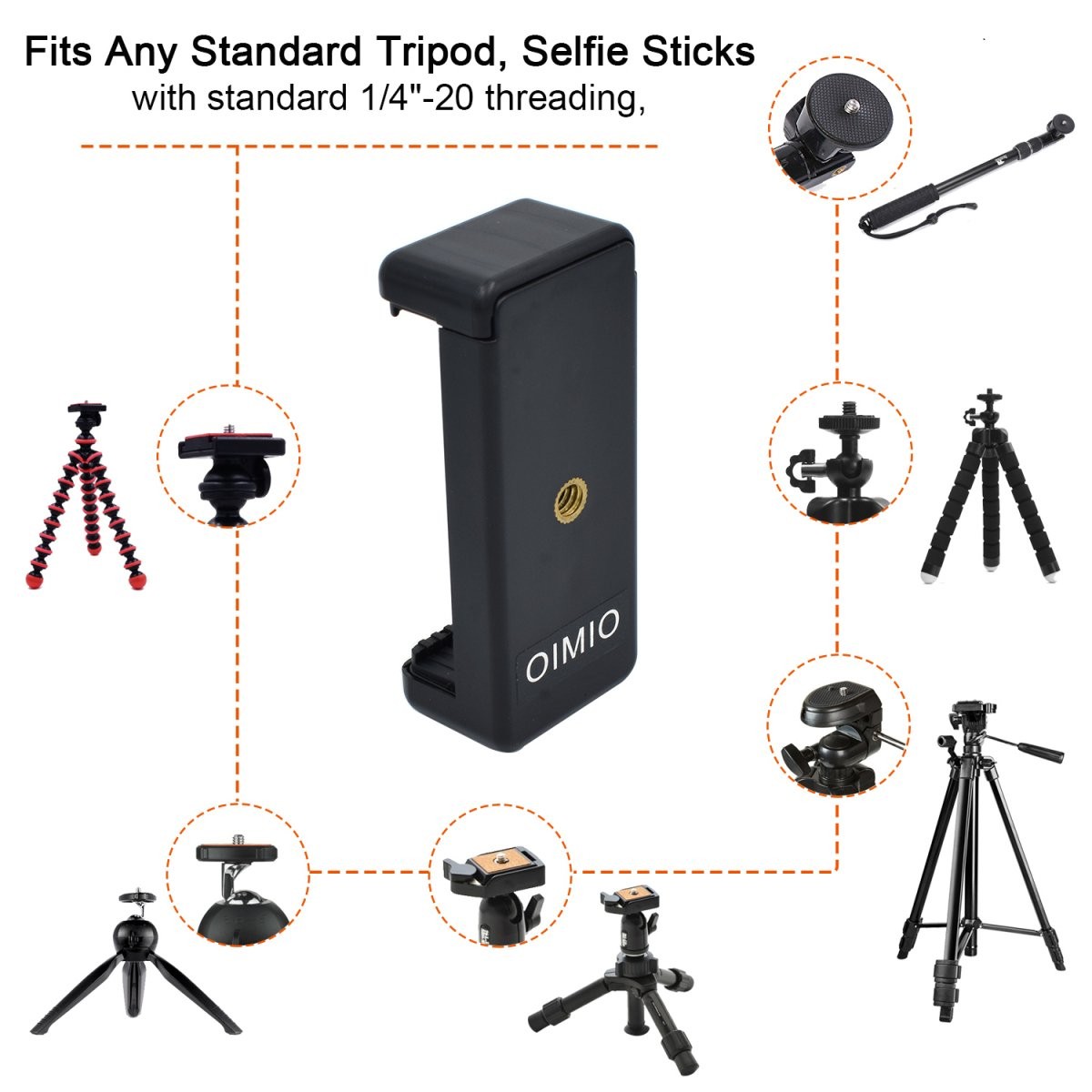 Universal Cell Phone Tripod Mount Adapter, OIMIO longer, 2pack black