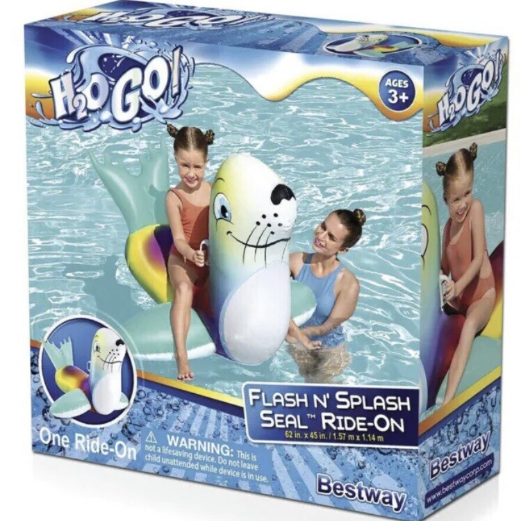 H2O GO Flash n’ Splash Seal Ride-On Pool Float Kids Swim Ages 3+ 61 inches