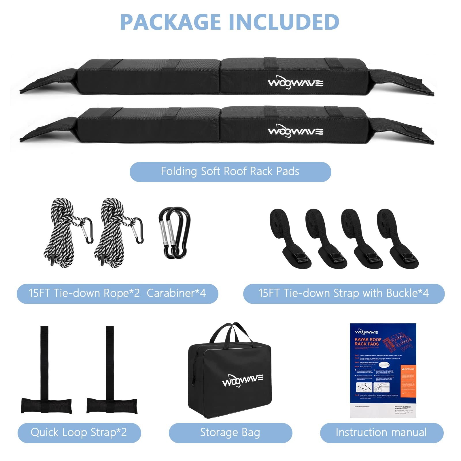 WOOWAVE Folding Kayak Soft Roof Rack Pads Universal Kayak Carrier Car Rack wi…