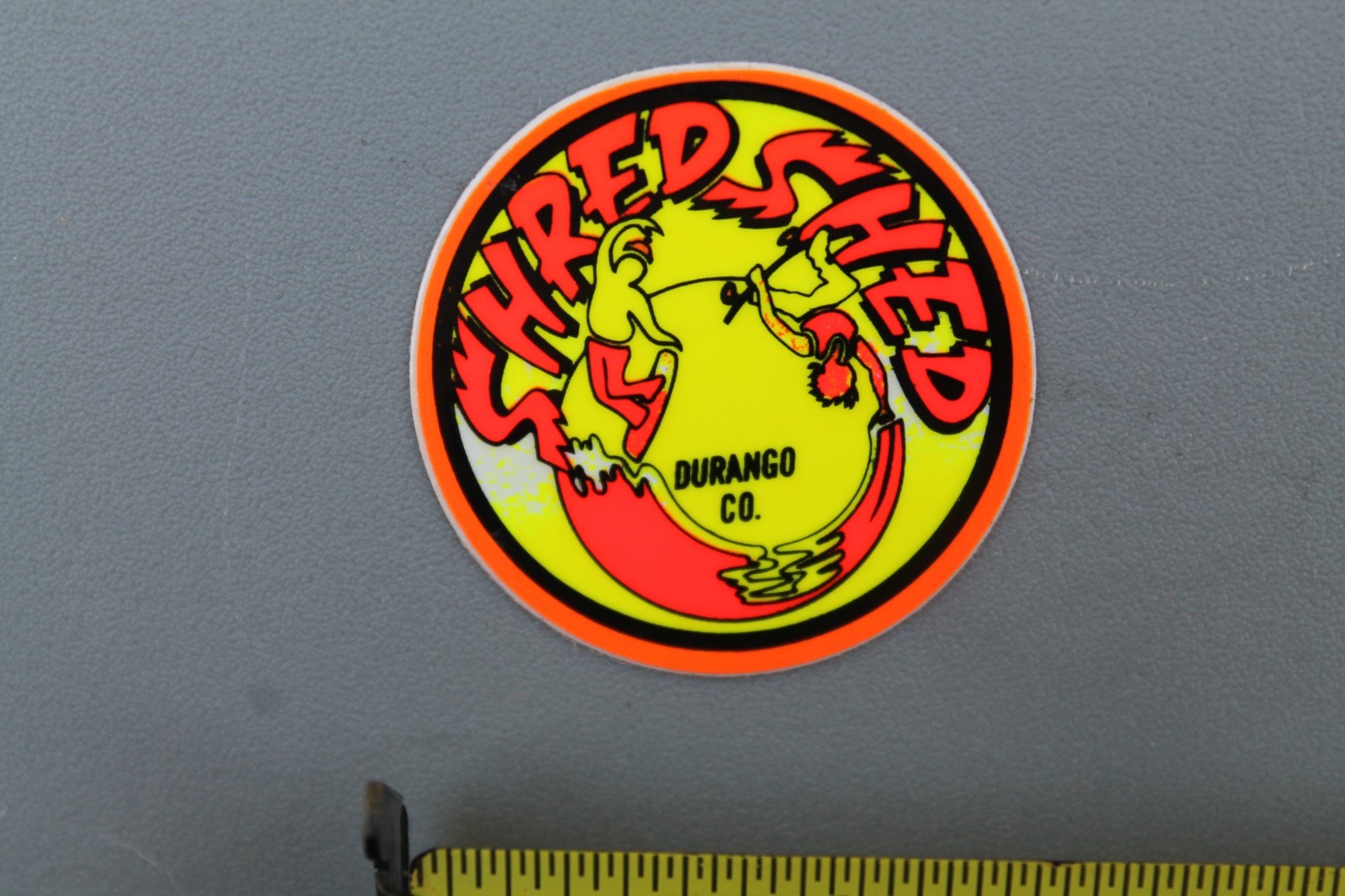 Shred Shed Durango Colorado Neon Orange Yellow 80’s V1a Vintage Surfing STICKER