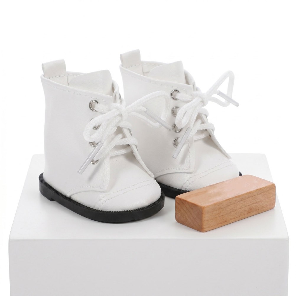 2 Pairs Durable White Miniature Doll Boots for 18 Inch Dolls Casual Outfit Shoes