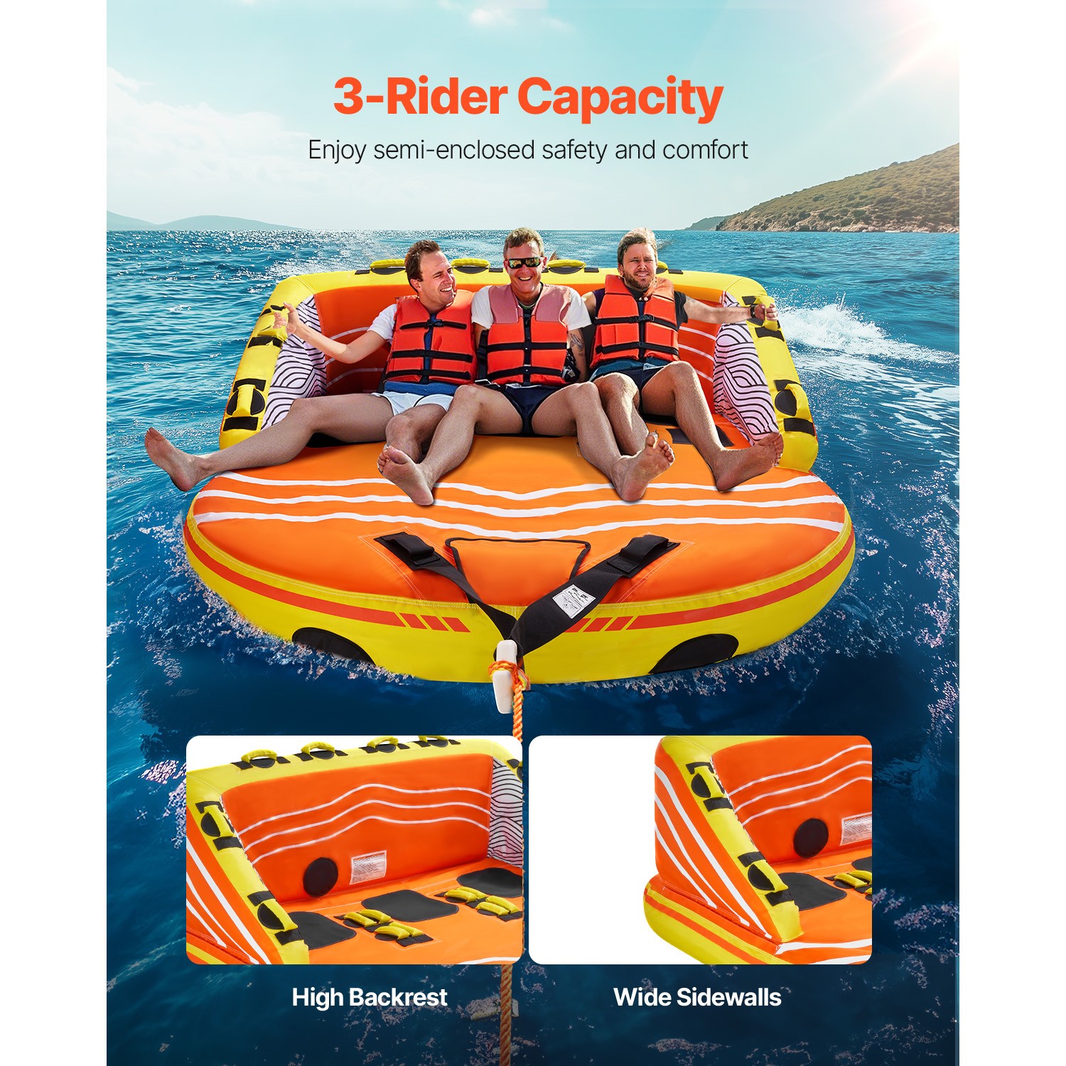 Uimoso Towable Tube for Boating 1-3 Riders Inflatable Tubes Towable Water Sport