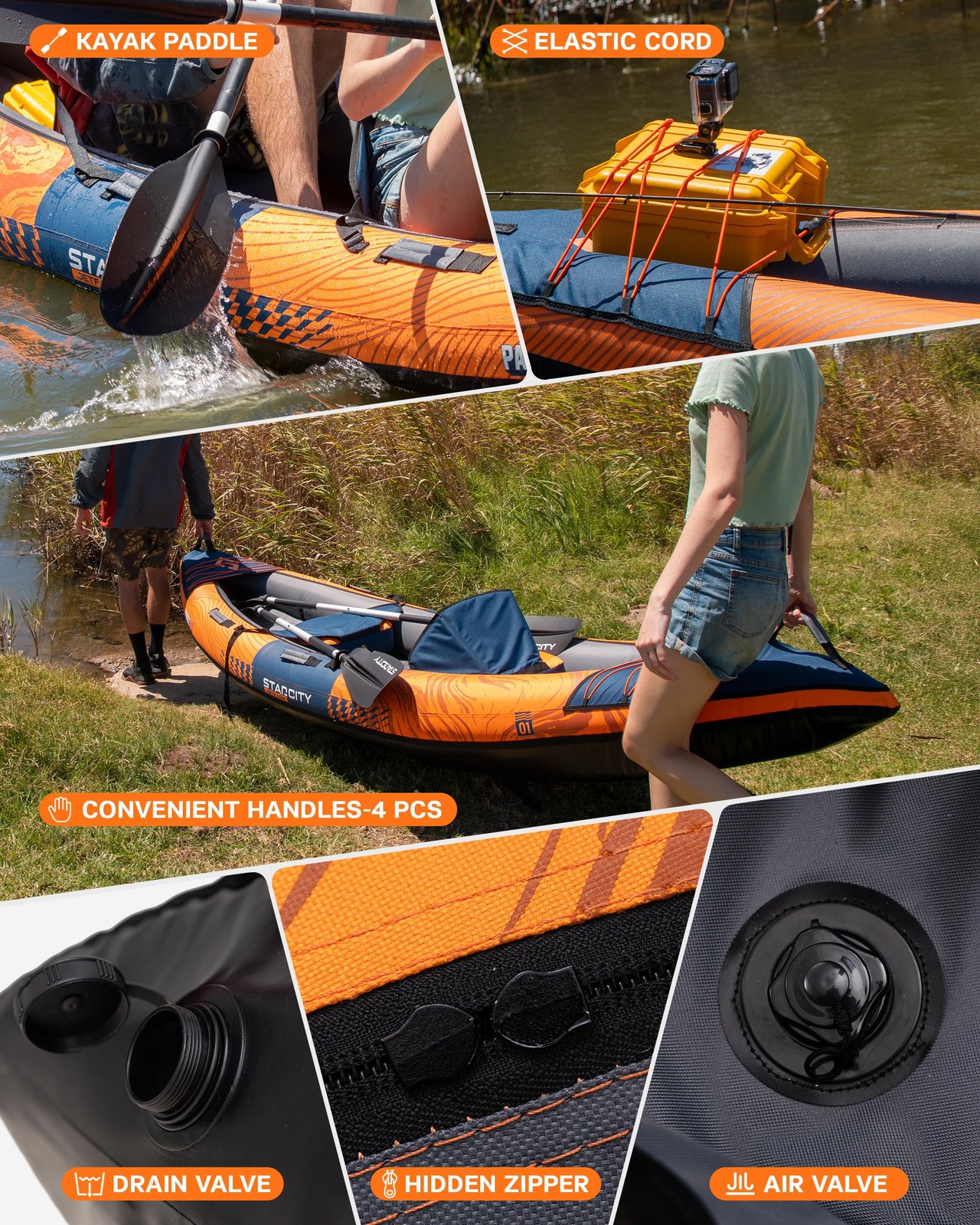 Kayak Inflatable Sit on Top Tandem Wide Stable Touring Fishing Performance 60…