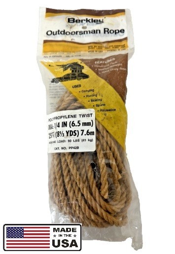 Berkley Outdoorsman Rope 1/4″ x 25’ Polypropylene Twist Working Load 90lbs PP42B