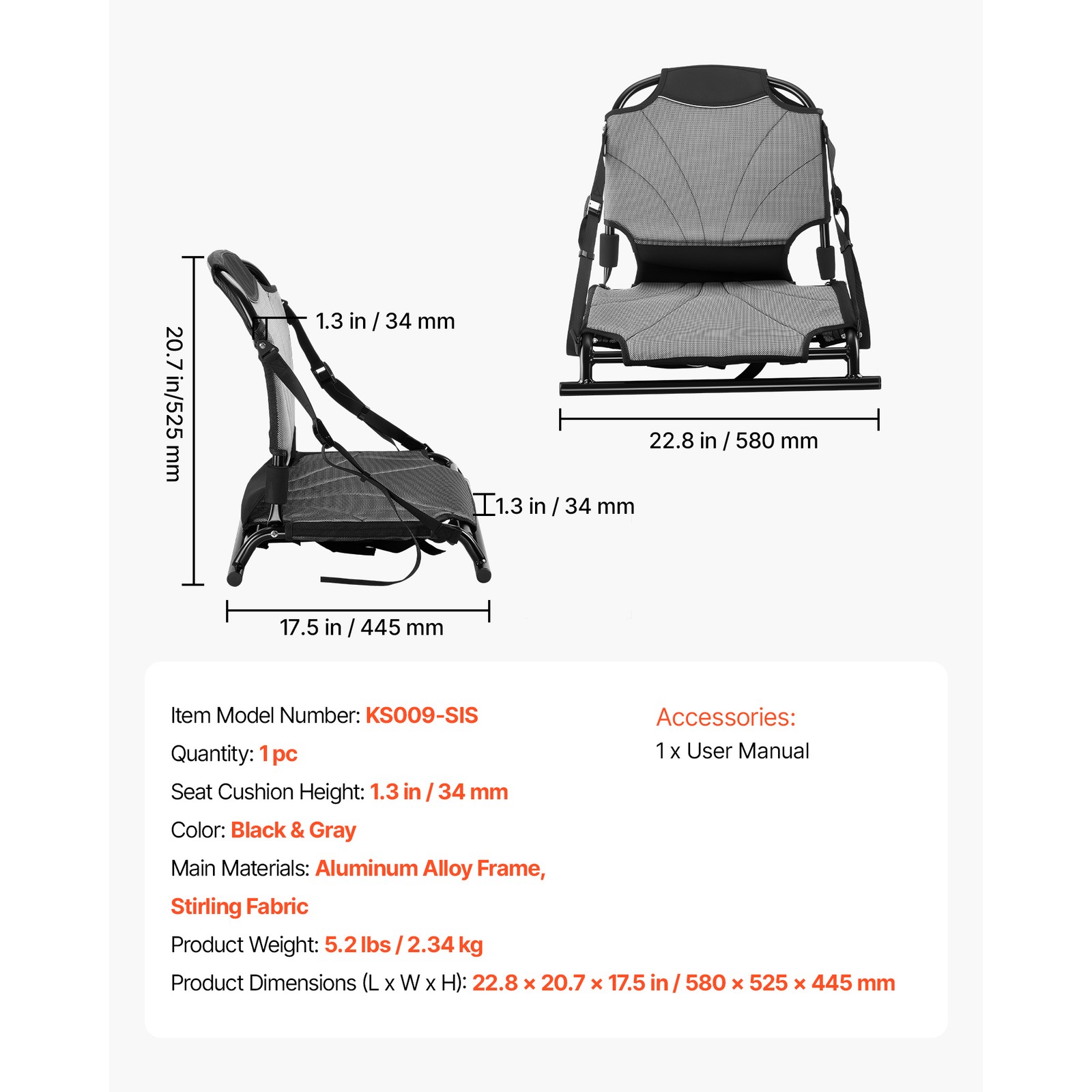 Uimoso Folding Kayak Seat Breathable Boat Seat for Rafting Inflatable Kayak Fish