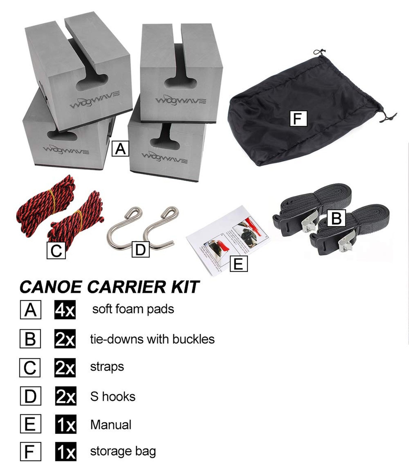 WOOWAVE Canoe Carrier Deluxe Carrier Kit Universal Soft Standard Foam Block f…