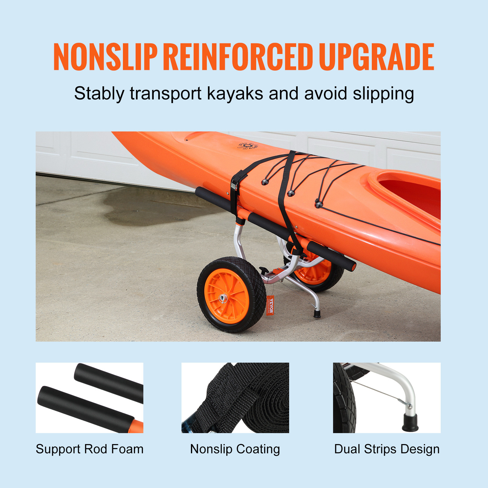 VEVOR Adjustable Kayak Cart Canoe Boat Carrier 450lbs Load with 12” Solid Tires