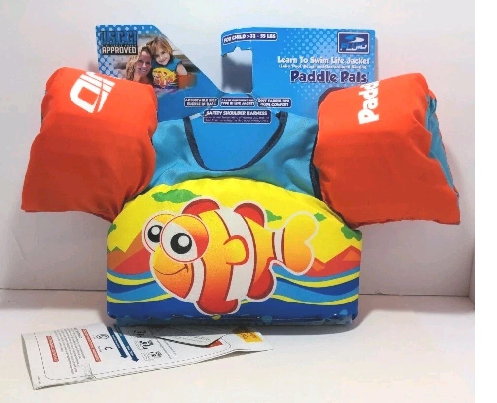 Unisex Fluid Aquatics Child Paddle Pals Life Jacket Clown Fish 33-55 lbs.