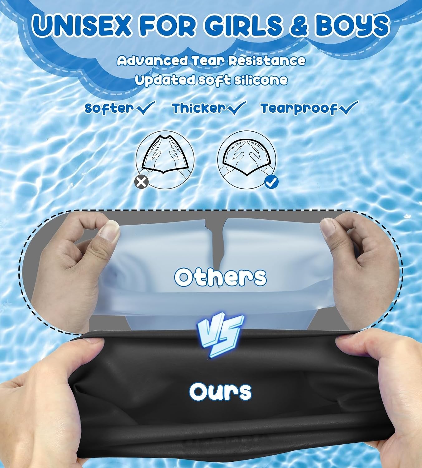 2 Pack Kids Swim Cap – Waterproof Silicone, Comfortable & Stylish for Ages 3-15