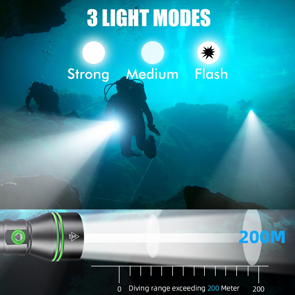 350000LM LED Professional Scuba Diving Light Underwater Flashlight Dive Torch