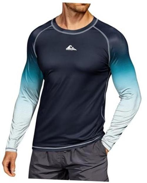 Mens UPF 50+ Rash Guard Sun Protection Moisture X-Large Black-blue White