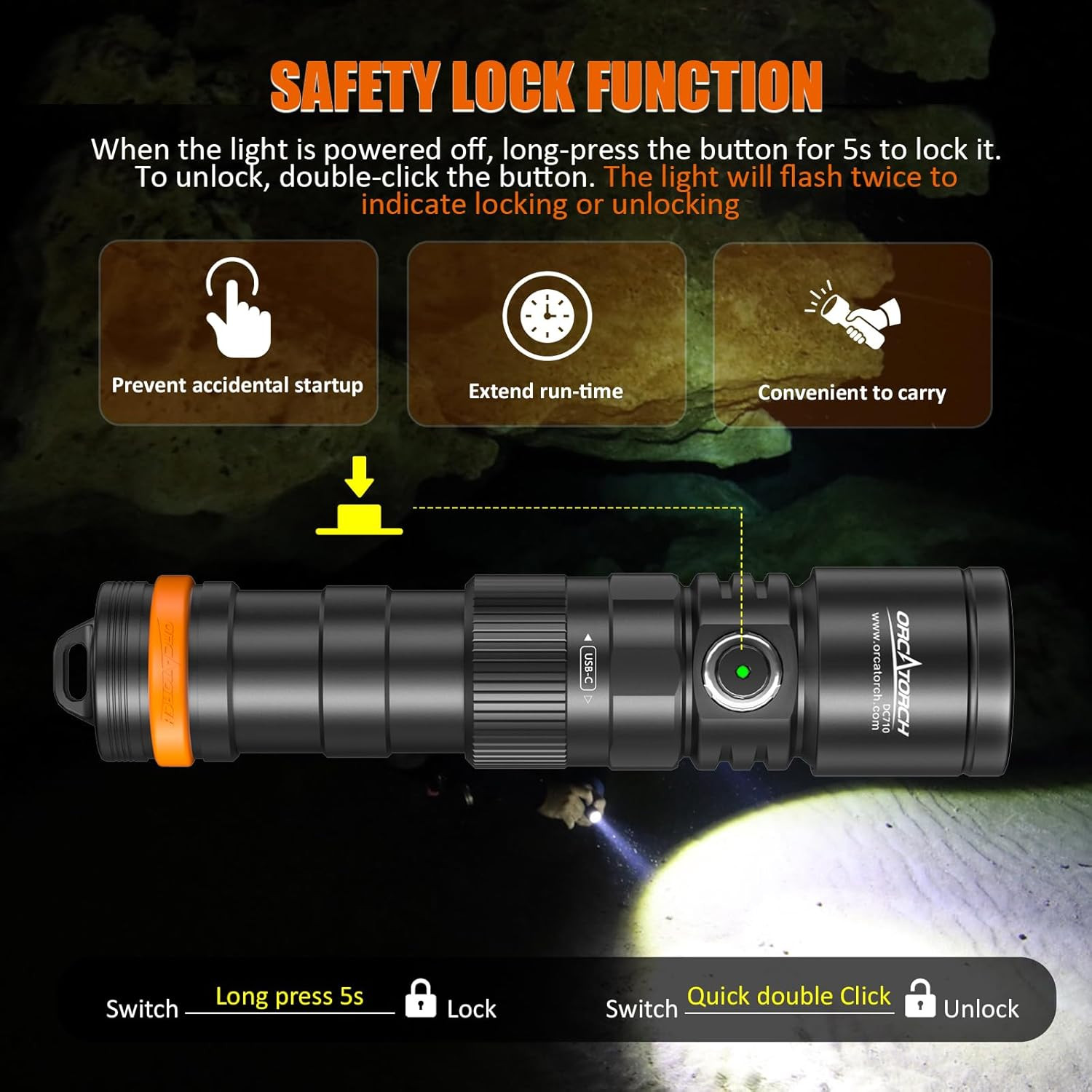 ORCATORCH DC710 Scuba Dive Light Type C Rechargeable, 3000 Lumens Super Bright U