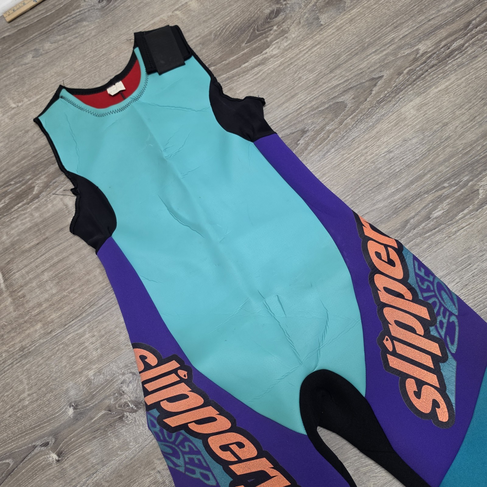 Vintage Slippery USA 2 Piece Wetsuit Set Jacket Farmer John Teal Purple Youth XL