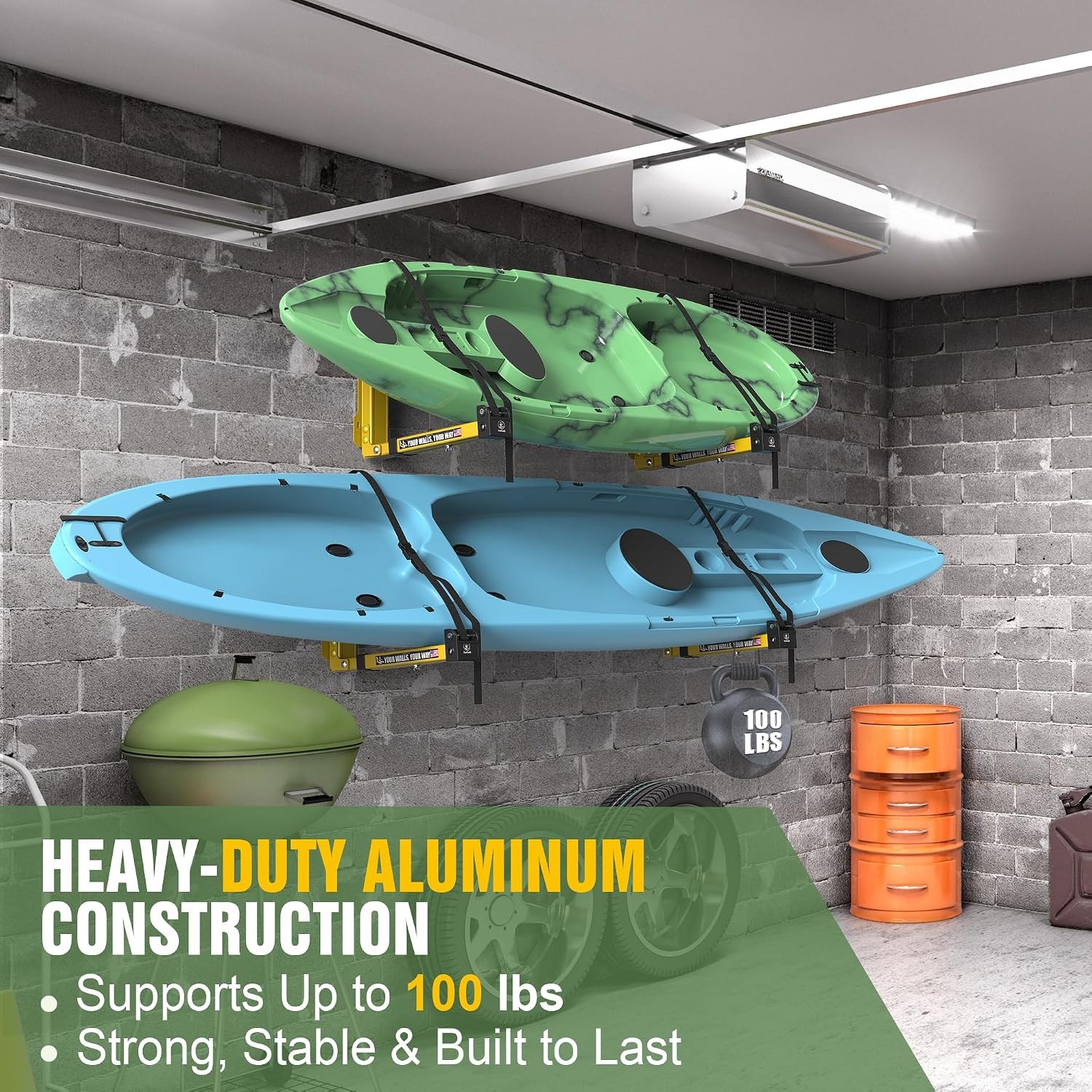 Foldable Kayak Wall Rack | Heavy-Duty 11.8-17″ Kayak Storage Rack Hanger & Me…