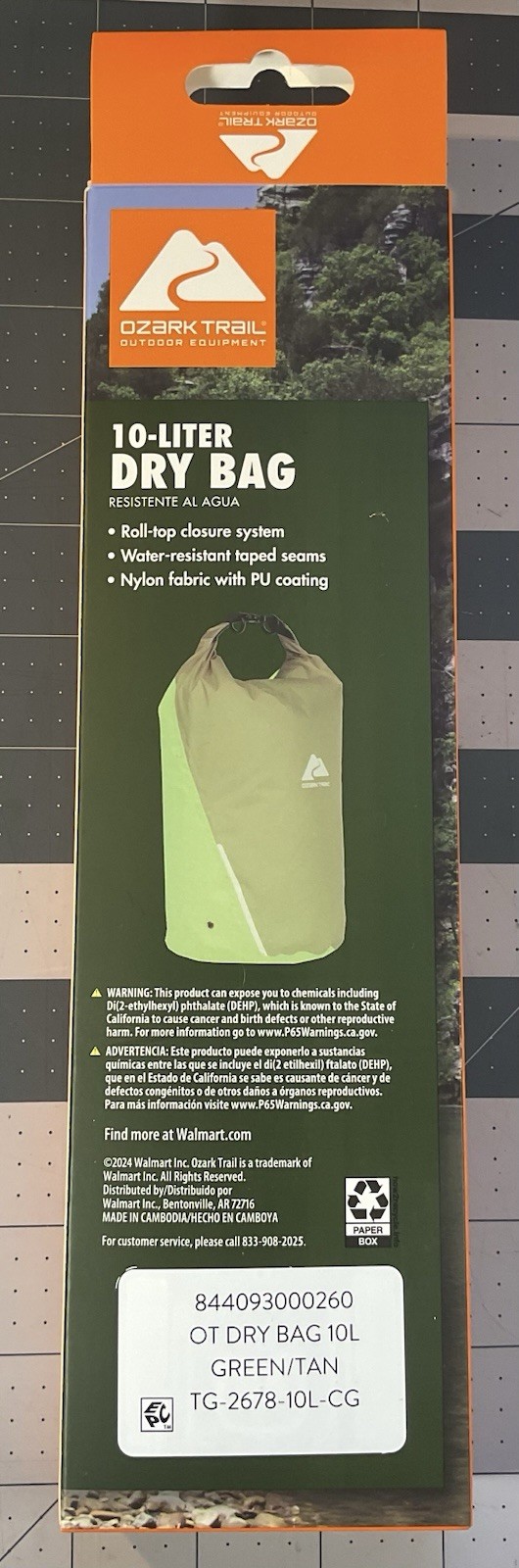 Dry Bag 10L, Green-Tan, Coated Nylon Fabric, Water Resistant