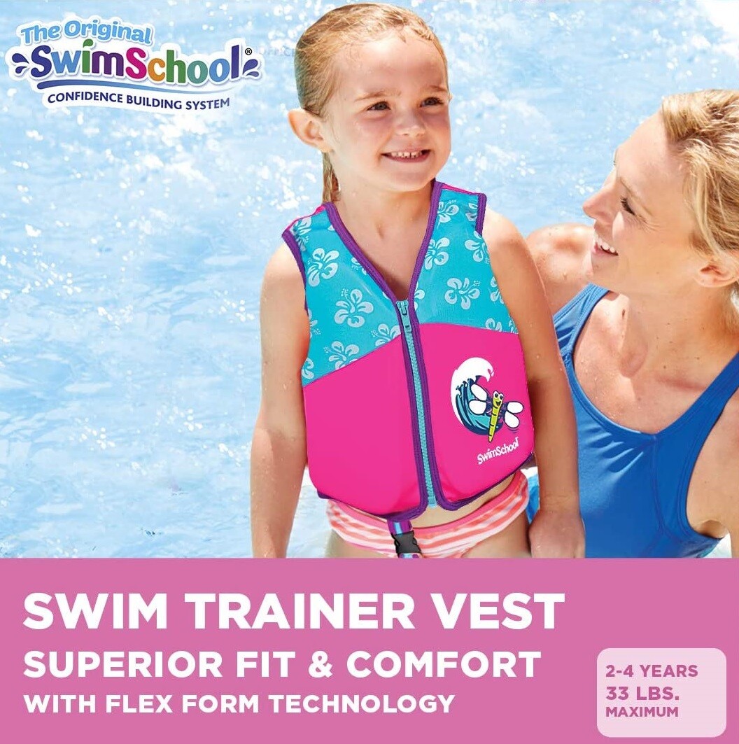 SwimSchool New & Improved Swim Trainer Vest, Flex-Form Design, Up to 33 Lbs