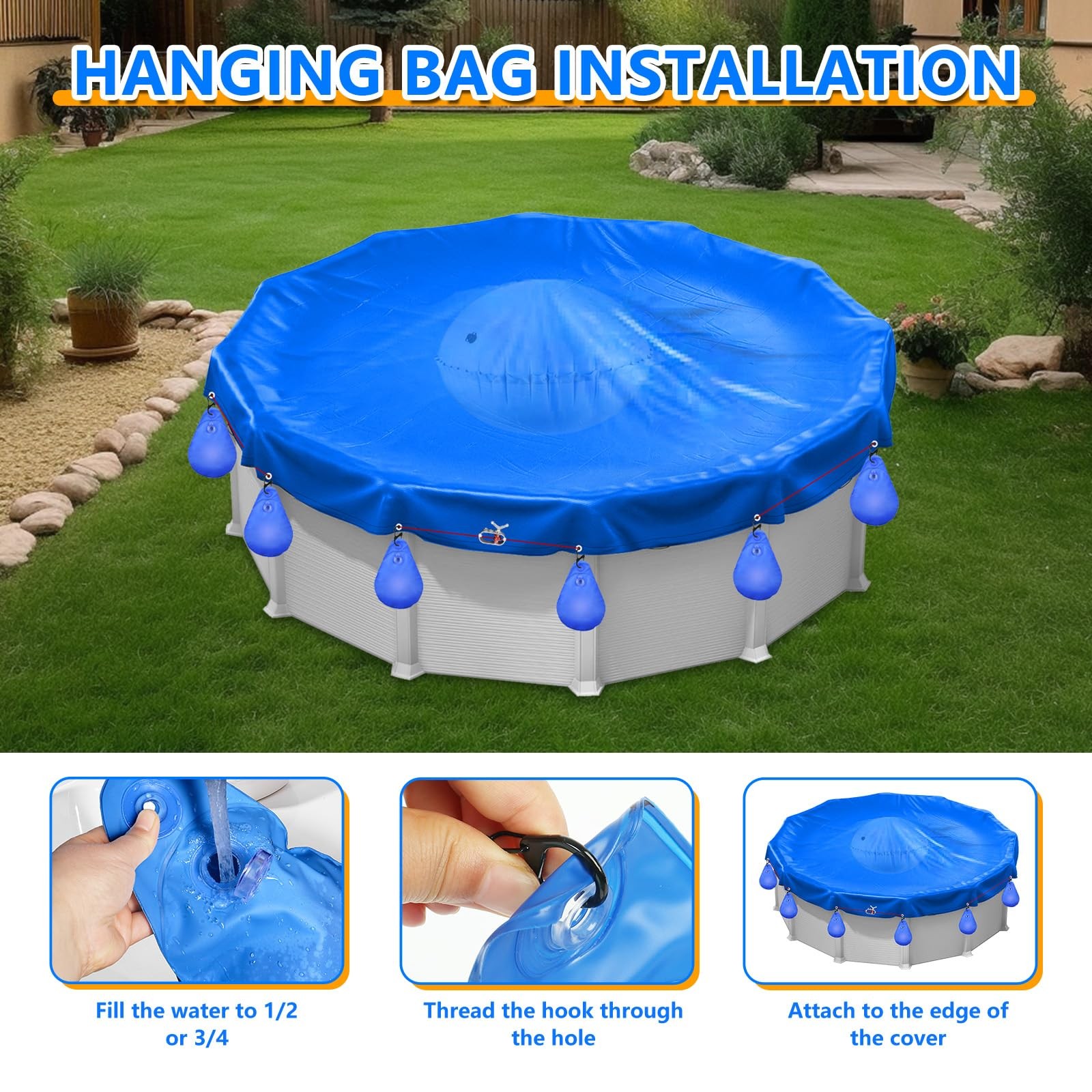 18FT Round Above Ground Pool Cover Thick Pool Cover Protector Cover with Winc…