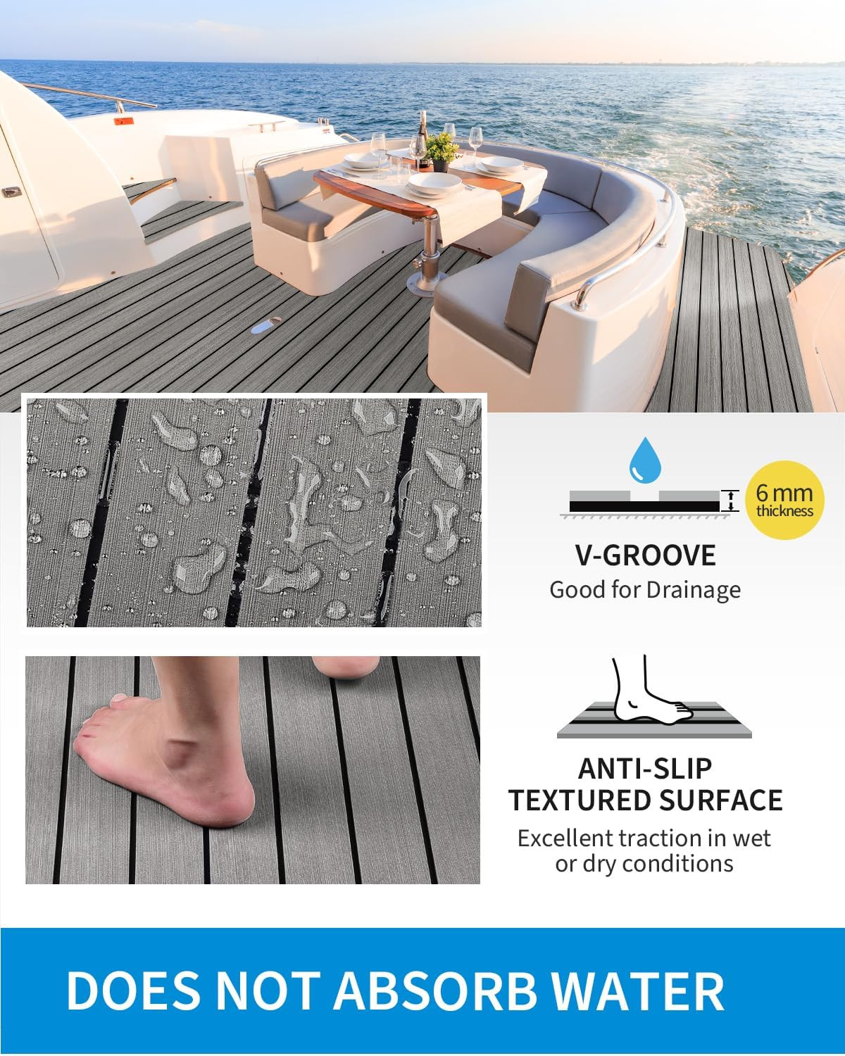 Boat Flooring EVA Foam Self-Adhesive 96”X45.6”/36”/28.8”/16.8”