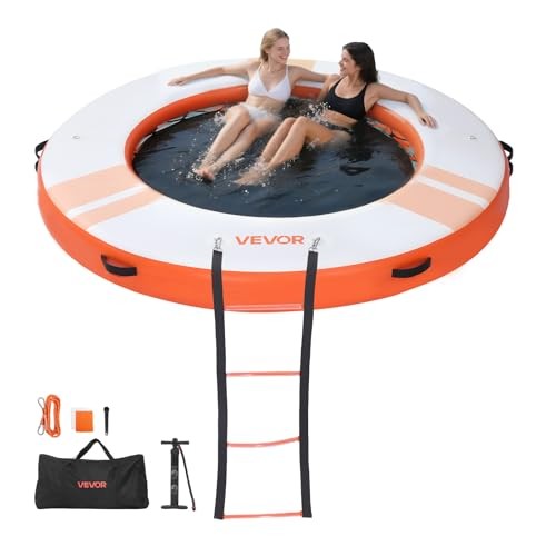 Inflatable Floating Dock, φ8 x 0.5 ft/2.44 m x 0.15 m White + Orange