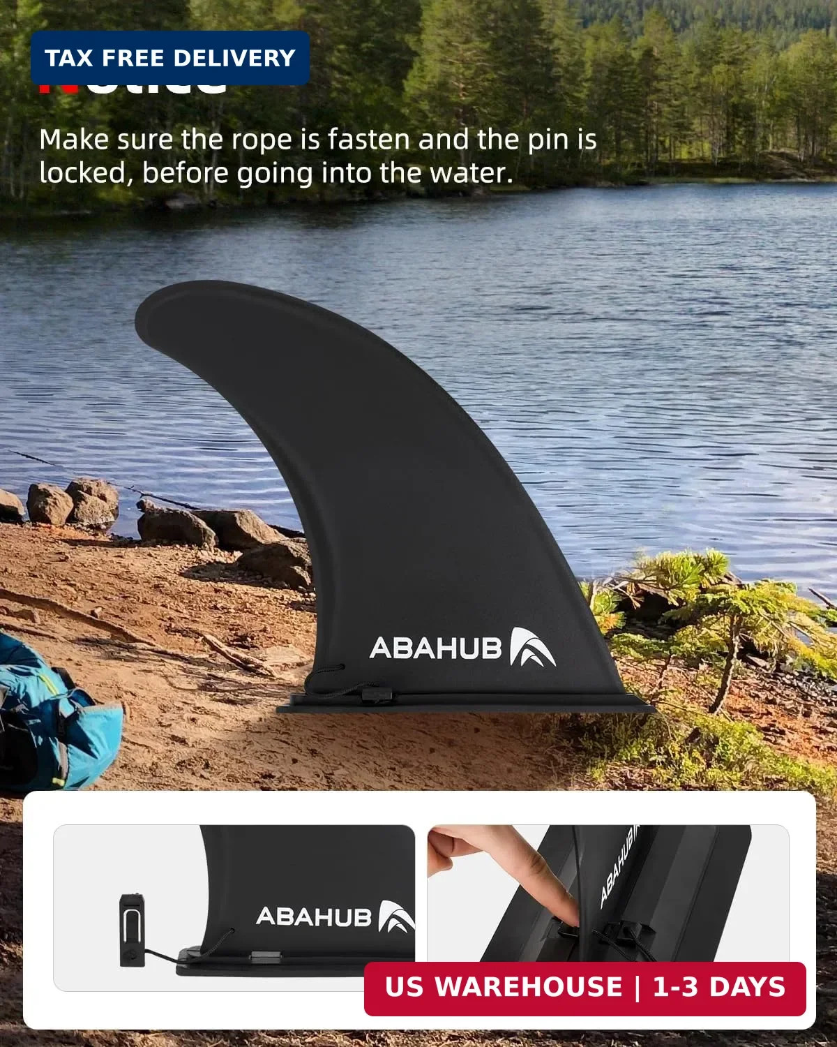 Abahub 9/10” SUP Single Center Fin with 1 Fin Screw, Fiberglass Reinforeced 9/1
