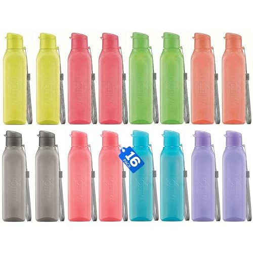 Bulk Water Bottles Set of 16 –17oz Multicolor Sports Bottles for 16 pack combo