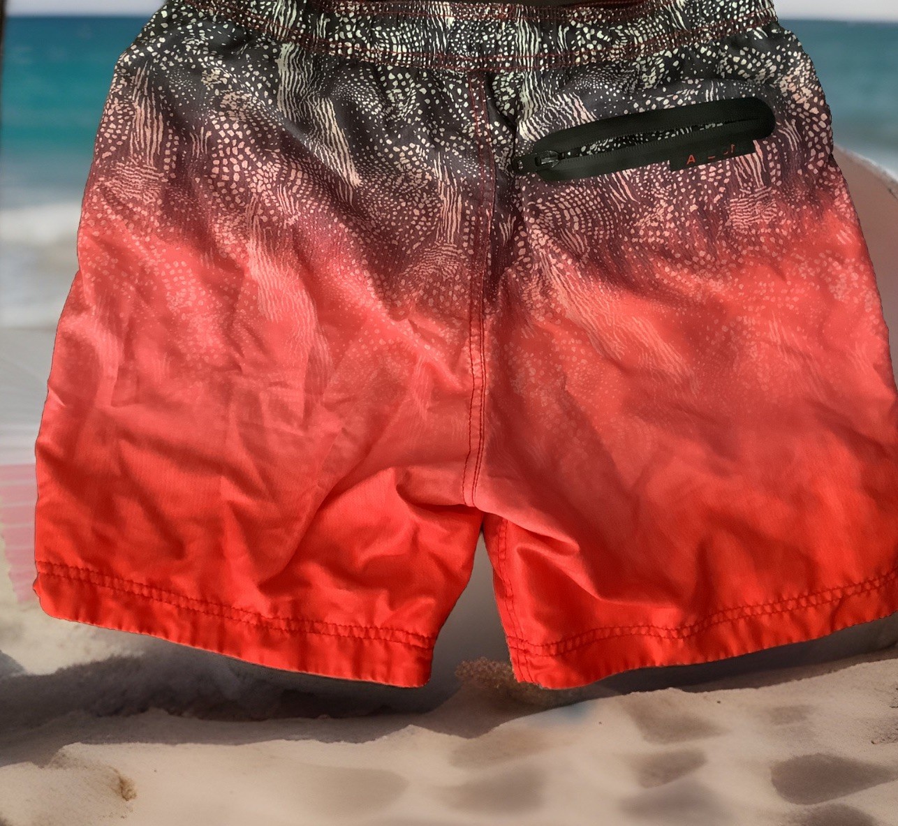 PAGE ONE Mens Size L Swim Trunks Beach Board Shorts Neon Orange Design
