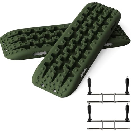 Recovery Traction Boards, 2PCS & Mounting Kit, Reinforced Off Road Army Green